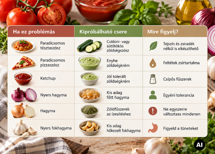 Paradicsomszósz helyett választható alternatívák reflux esetén