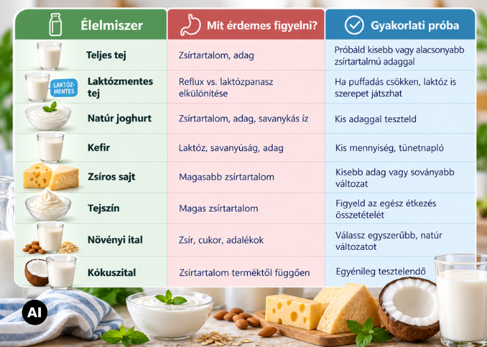 Tejtermékek reflux esetén: gyakorlati választási útmutató