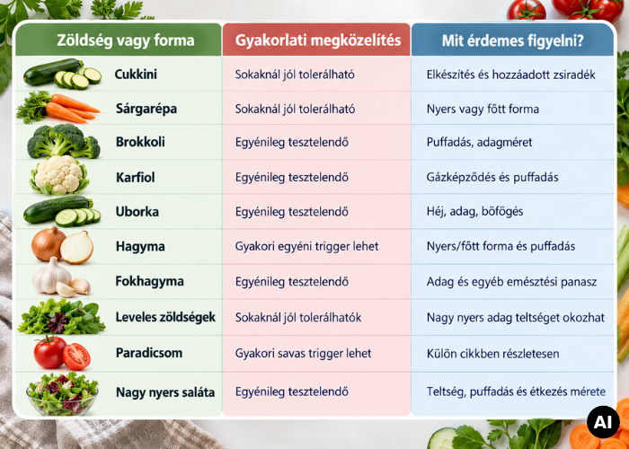 Zöldségek reflux esetén: gyakorlati toleranciateszt