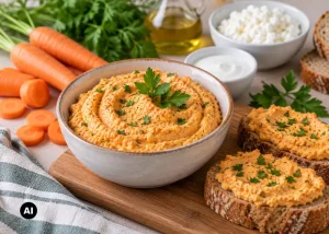 Selymes sárgarépa–cottage cheese krém tálalva