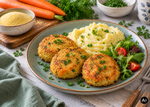 Köleses-sárgarépás zöldségfasírt burgonyapürével