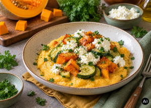 Krémes sütőtökös polenta párolt cukkinivel és ricottával