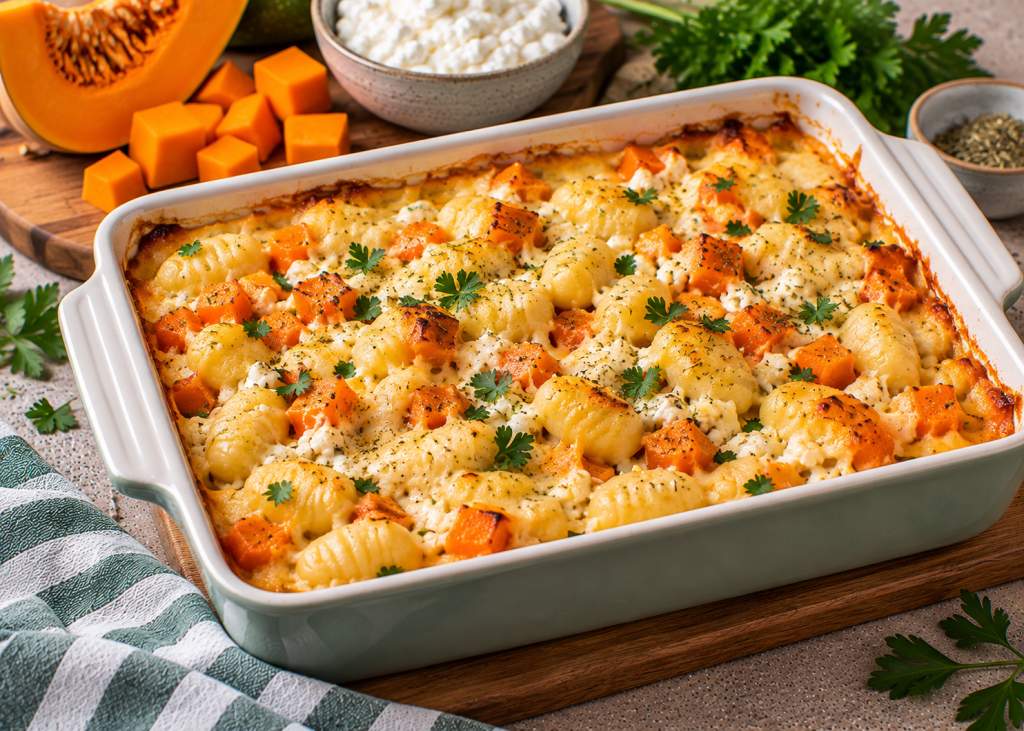 Rakott gnocchi sütőtökkel és cottage cheese-zel